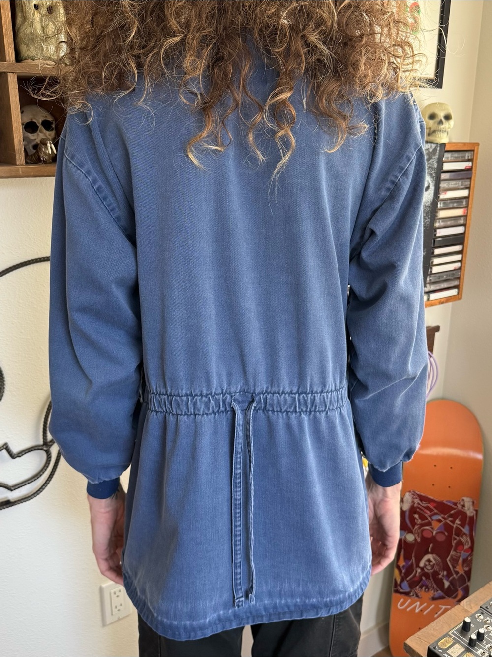 💀 SOLD 💀 Vintage 80s 90s Faded Denim Chore Coat ~ Size Medium - Picture 4 of 10